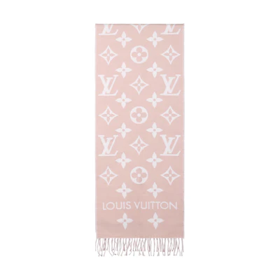 (Women) Louis Vuitton Oversized Logo Wool Scarf Pink/White - Warm & Stylish. m77854