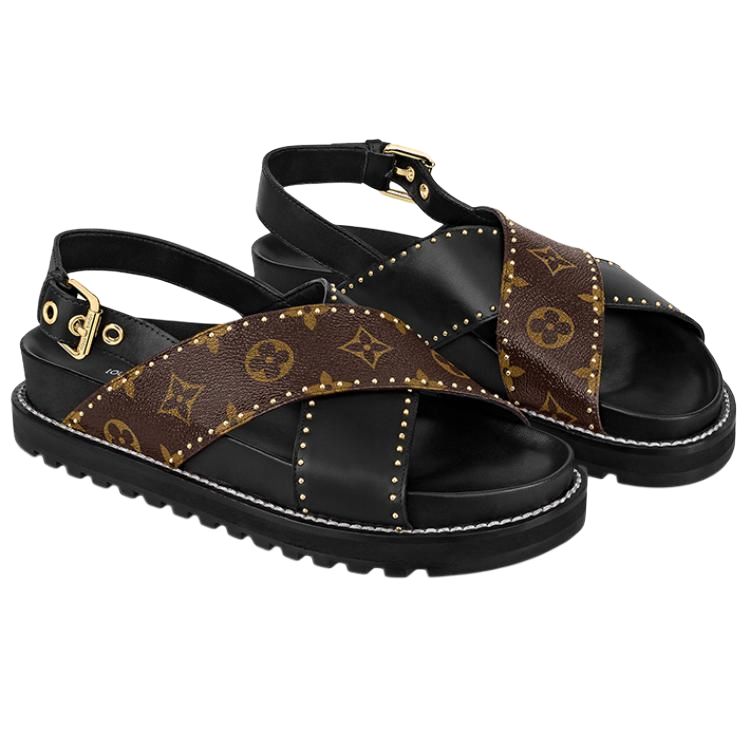 Lookbook (Women) Louis Vuitton Paseo Flat Comfort Sandal 'Black Brown' 1A8O1Y