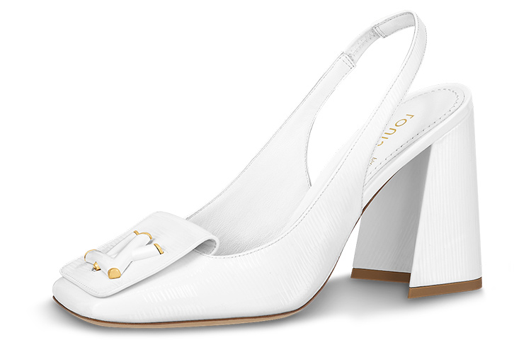 (Women) Louis Vuitton Patent Square-Toe Block Heel Pumps 'White' 1ABH0X