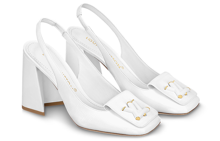 Lookbook (Women) Louis Vuitton Patent Square-Toe Block Heel Pumps 'White' 1ABH0X