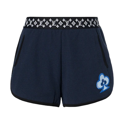 (Women) LOUIS VUITTON Patterned Mid-Rise Straight Shorts - Women - Dark Blue 1A8L84