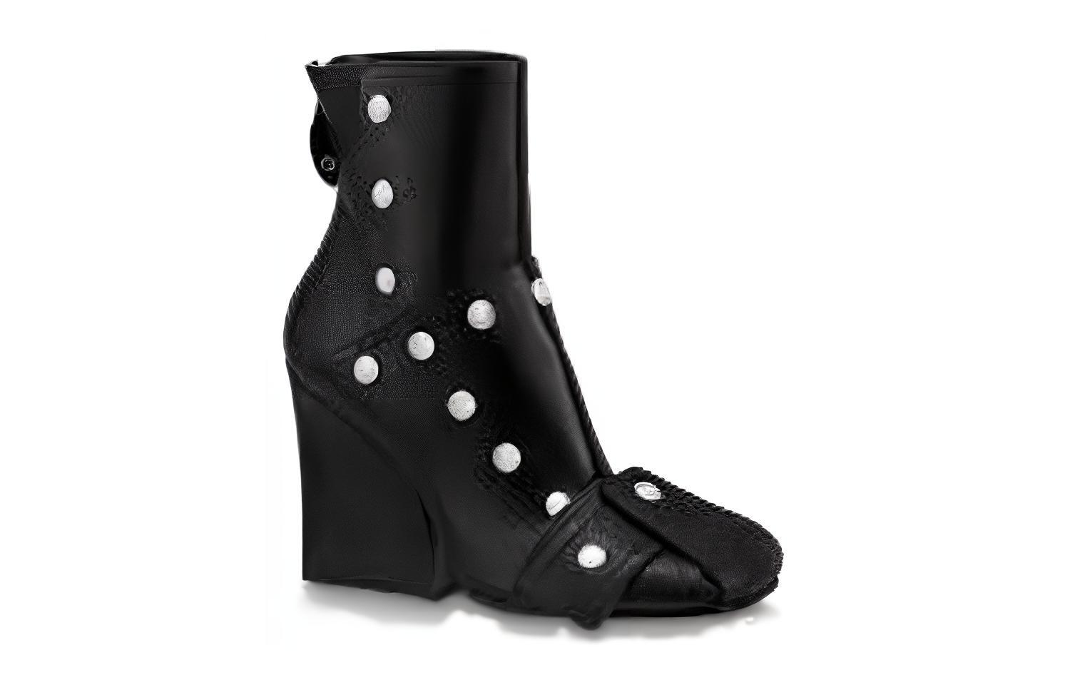 Order (W) Louis Vuitton Patti Wedge But Kasut Tumit Buku Lali 'Studded Black' 1A9CGI