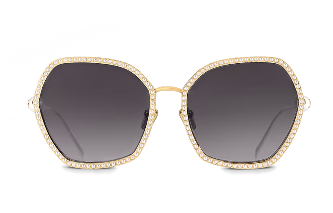 (Women) Louis Vuitton Pearl Hexagonal Irregular Gold Metal  Sunglasses. Z2016U