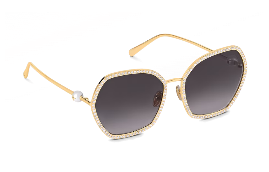 (Women) Louis Vuitton Pearl Hexagonal Irregular Gold Metal  Sunglasses. Z2016U 圖 3