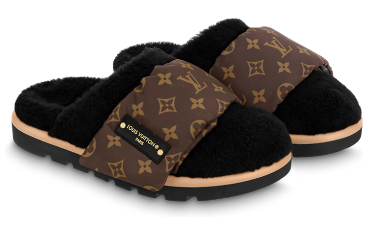 Order (W) Louis Vuitton Zapatillas de Casa 'Peluche Monograma Piel Sintética' Marrón 1AAM3K