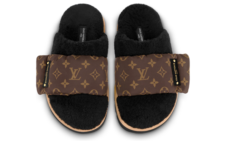 Lookbook (W) Louis Vuitton Zapatillas de Casa 'Peluche Monograma Piel Sintética' Marrón 1AAM3K