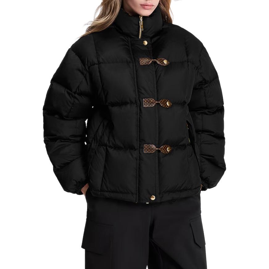 Shop (Women) LOUIS VUITTON Pillow Puffer Jacket Black Single-Breasted Loose Fit 1AHEMP