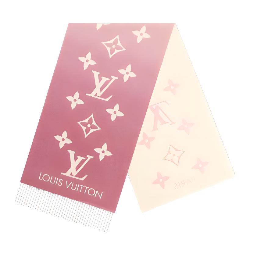 (Women) Louis Vuitton Pink Jacquard Cashmere Wool Scarf. M77375