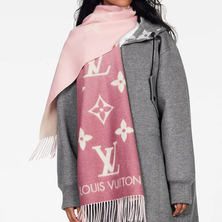 (Women) Louis Vuitton Pink Jacquard Cashmere Wool Scarf. M77375 圖 6