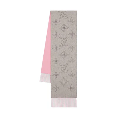 (Women) Louis Vuitton Pink Jacquard Tassel Trim Knit Scarf for Women. M79402