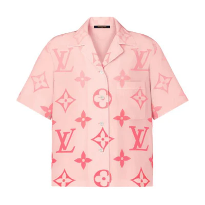 (Women) LOUIS VUITTON Pink Logo Print Cuban Collar Short Sleeve Shirt Women. 1A8RLM
