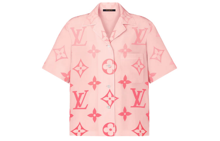 Order (Women) LOUIS VUITTON Pink Logo Print Cuban Collar Short Sleeve Shirt Women. 1A8RLM