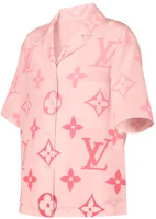 Shop (W) ルイヴィトン ピンクロゴプリント キューバンカラー半袖シャツ レディース 1A8RLM