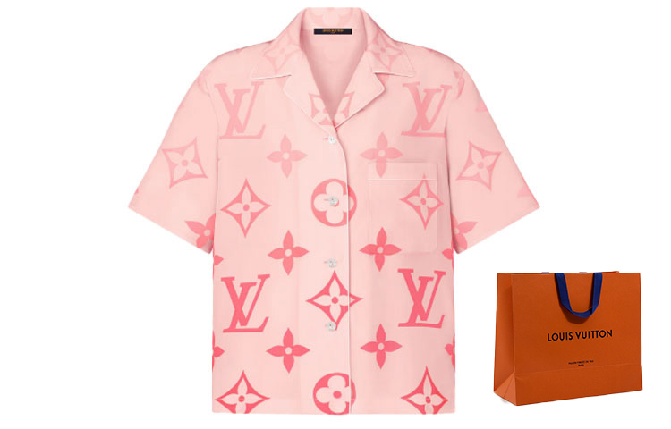 Purchase (Women) LOUIS VUITTON Pink Logo Print Cuban Collar Short Sleeve Shirt Women. 1A8RLM