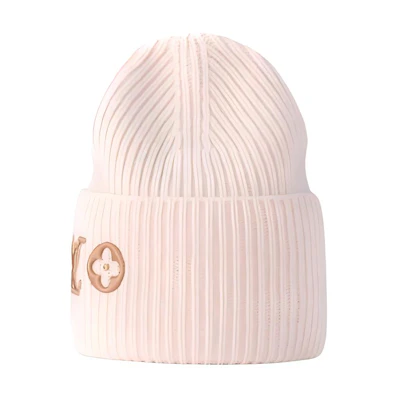 (Women) LOUIS VUITTON Pink Monogram Flowers Embroidered Wool Beanie for Women. M79452