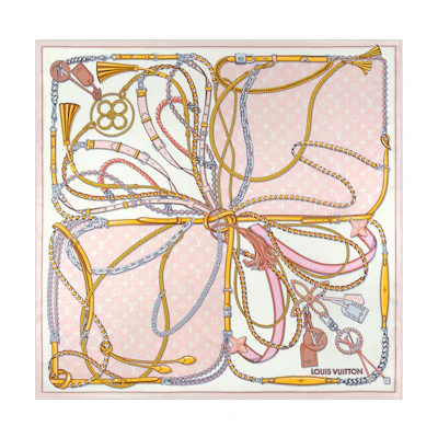 (Women) Louis Vuitton Pink Monogram Tassel Chain Silk Scarf. M78444