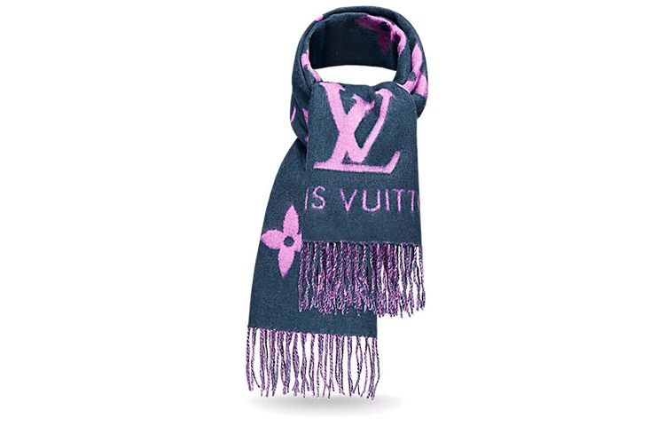 (Women) LOUIS VUITTON Pink Purple Logo Jacquard Fringe Scarf for Women M70463