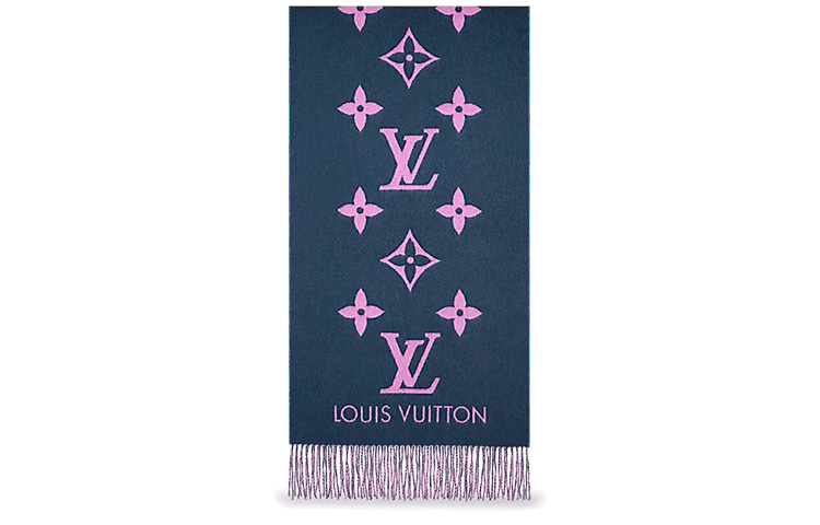(Women) LOUIS VUITTON Pink Purple Logo Jacquard Fringe Scarf for Women M70463 圖 3