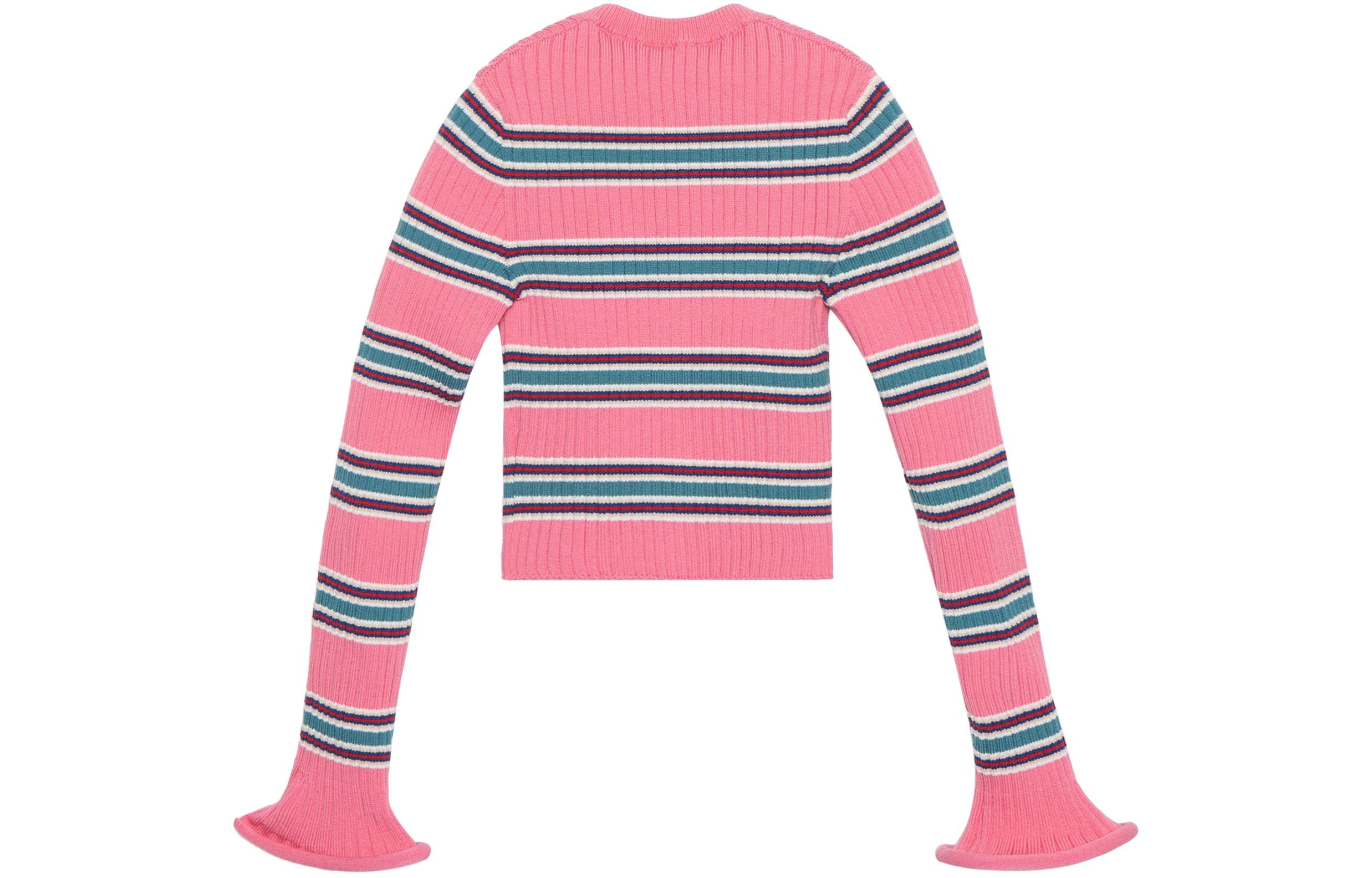 Lookbook (W) 路易威登粉色条纹喇叭袖羊毛开衫毛衣 1A9MU6