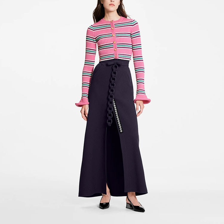 Shop (W) 路易威登粉色条纹喇叭袖羊毛开衫毛衣 1A9MU6