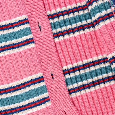 (W) 路易威登粉色条纹喇叭袖羊毛开衫毛衣 1A9MU6 Sizing (W) 路易威登粉色条纹喇叭袖羊毛开衫毛衣 1A9MU6