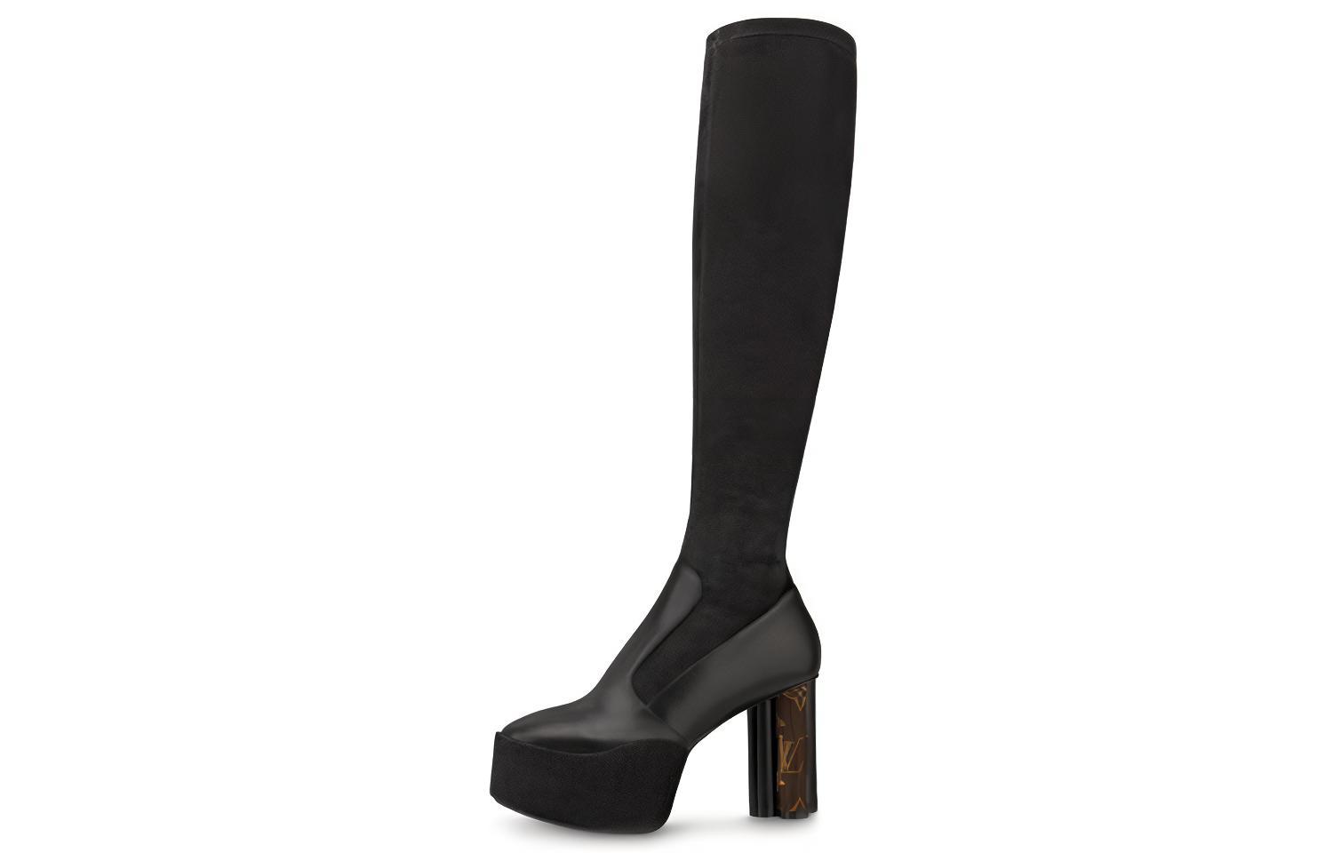 (Women) Louis Vuitton Podium High Boot 'Goat Suede Black' 1A7U7B