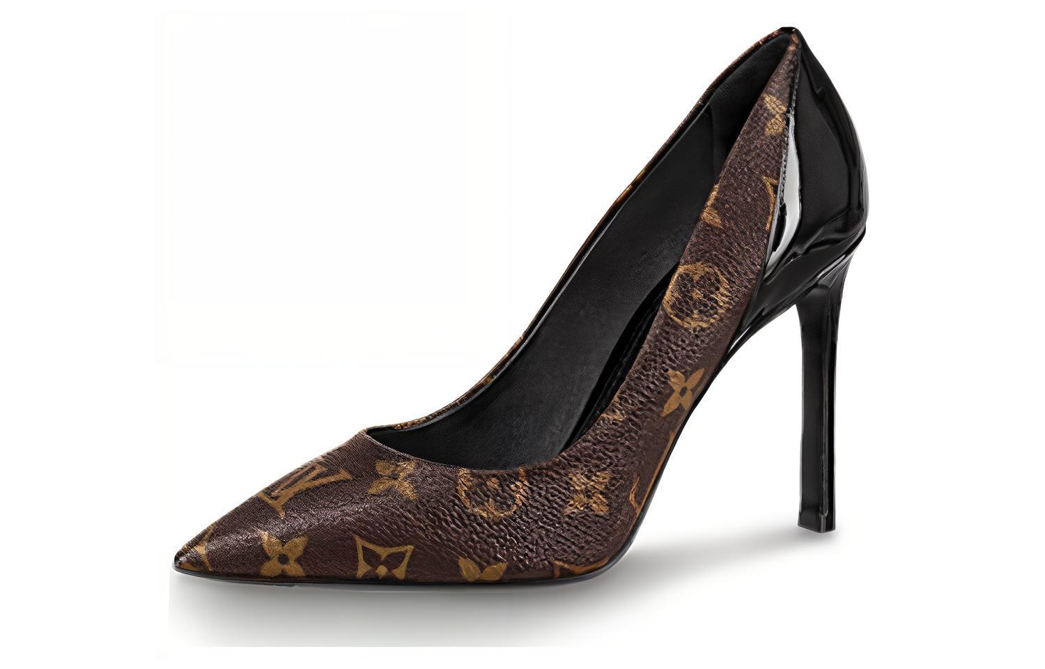 Buy LOUIS VUITTON 皮革 尖頭襪套 細跟 高筒鞋 10cm 女款 黑色
