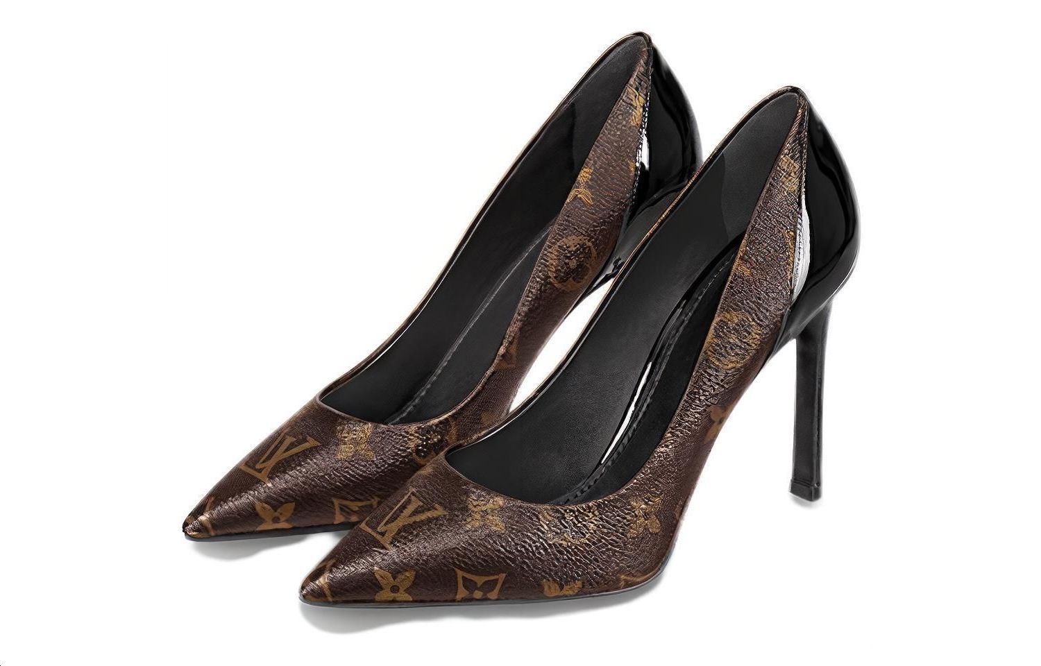 Shop LOUIS VUITTON 皮革 尖頭襪套 細跟 高筒鞋 10cm 女款 黑色