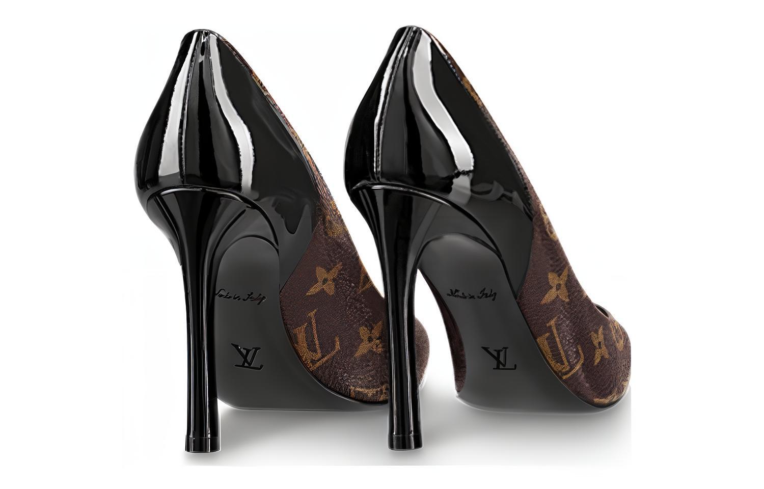 Purchase LOUIS VUITTON 皮革 尖頭襪套 細跟 高筒鞋 10cm 女款 黑色