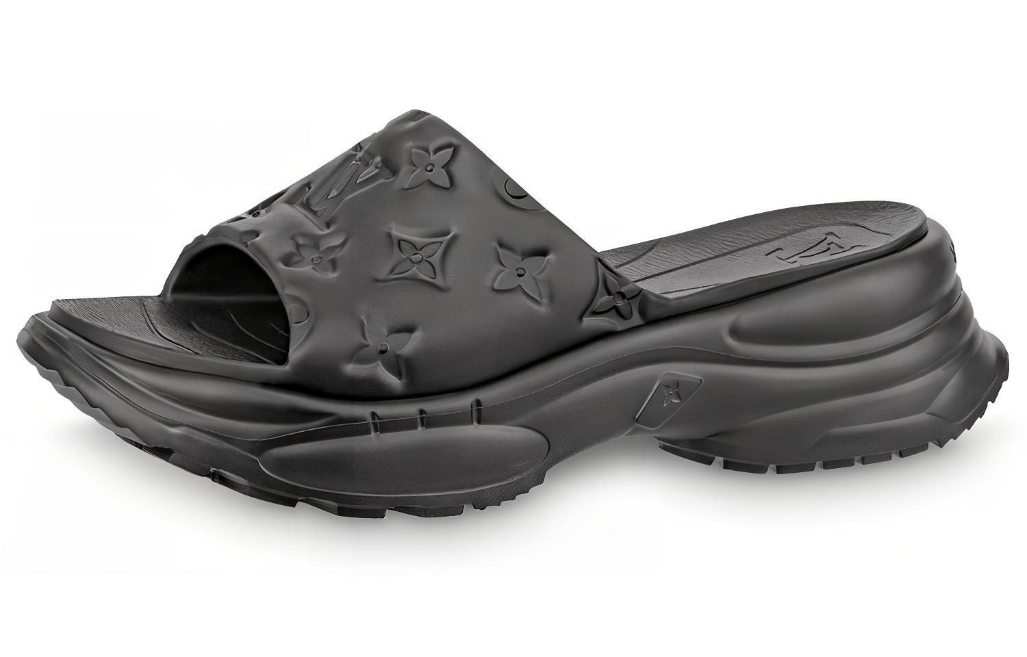 (Women) Louis Vuitton Pool 55 'Rubber Open-Toe Fashion Slide' Black 1AAE6J