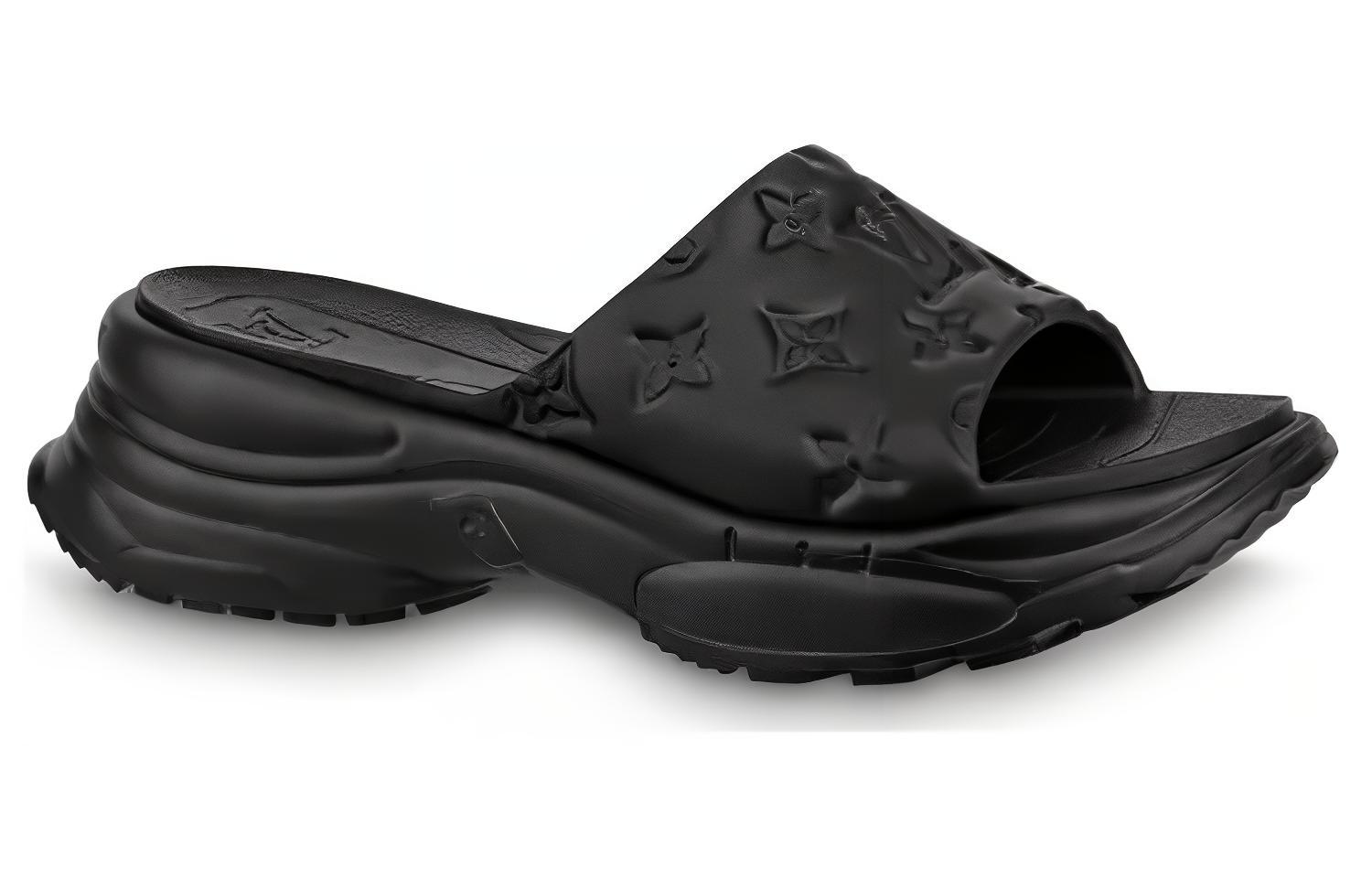 Order (W) Louis Vuitton Pool 55 ''Rubber Open-Toe Slide'' Zwart 1AAE6J