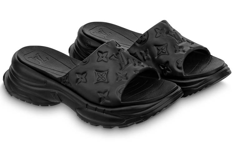 Lookbook (W) Louis Vuitton Pool 55 ''Rubber Open-Toe Slide'' Zwart 1AAE6J