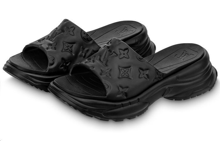 Shop (W) Louis Vuitton Pool 55 ''Rubber Open-Toe Slide'' Zwart 1AAE6J