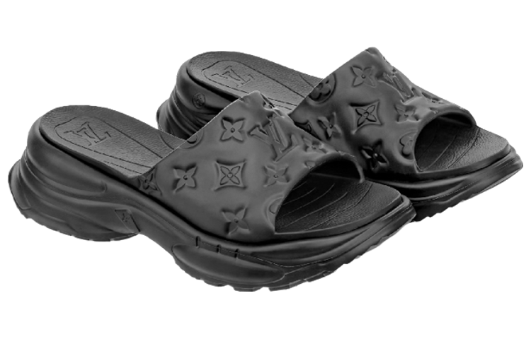 Lookbook (W) Selipar Platform Louis Vuitton Pool 55 Rubber 'Hitam' 1AB3DL