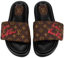 Lookbook Louis Vuitton 路易威登 池畔枕頭舒適 字母塗鴉 輕便舒適 簡約時尚拖鞋 女款 棕色