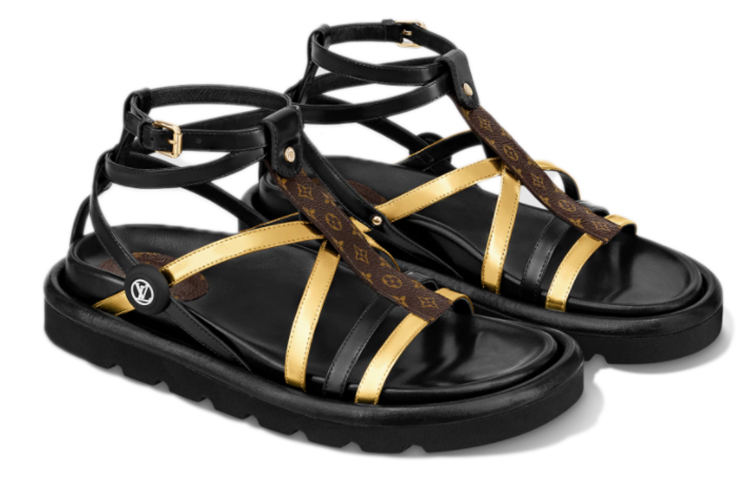 Order (W) Sandal Keselesaan Bantal Kolam Louis Vuitton 'Hitam Emas' 1A9CCL
