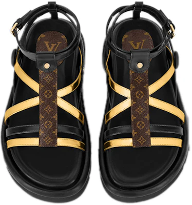 (W) Sandal Keselesaan Bantal Kolam Louis Vuitton 'Hitam Emas' 1A9CCL Lookbook (W) Sandal Keselesaan Bantal Kolam Louis Vuitton 'Hitam Emas' 1A9CCL