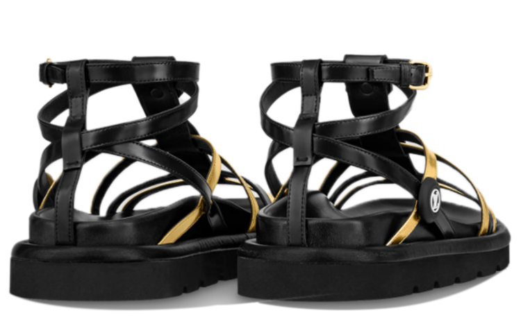 Shop (W) Sandal Keselesaan Bantal Kolam Louis Vuitton 'Hitam Emas' 1A9CCL