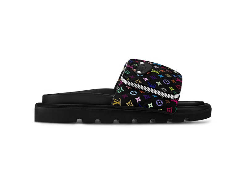 (Women) Louis Vuitton Pool Pillow Flat Comfort Mule Takashi Murakami Black 1AGVRH