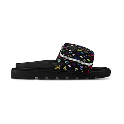 (W) LV Pool Pillow Flat CMFT Mule Takashi Murakami Black