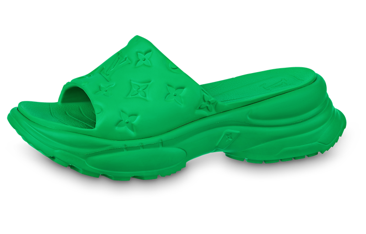 (Women) Louis Vuitton Pool Slide 55 'Green Rubber' 1AB3FH