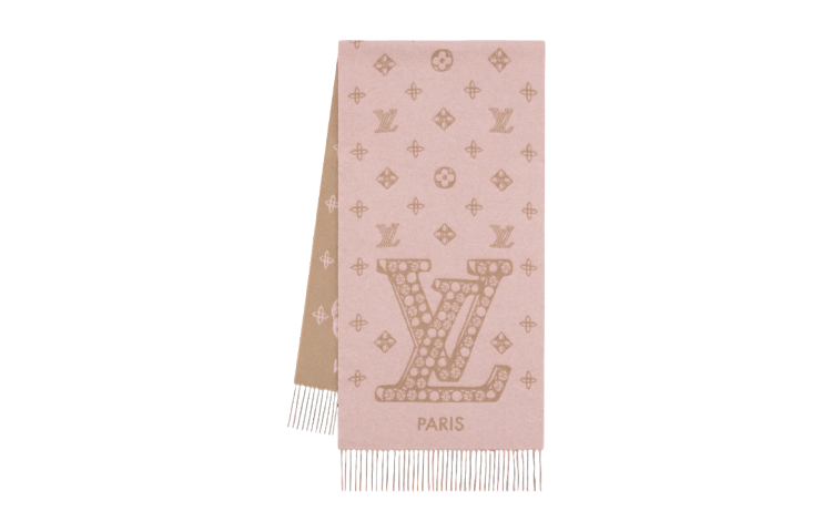 (Women) Louis Vuitton Precious Logo Print Pink Wool Scarf for Women. M79543