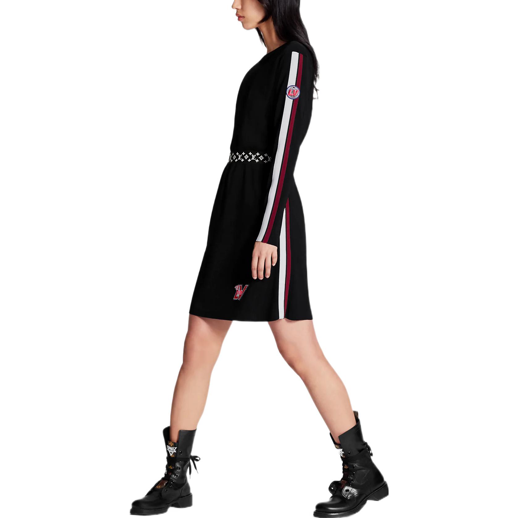 Shop (W) LOUIS VUITTON Gaun Lengan Panjang Sabuk Cetak Hitam 1A89V5