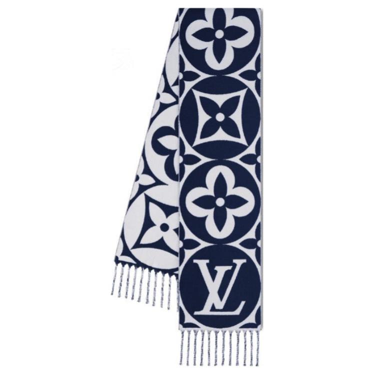 (Women) LOUIS VUITTON Printed Wool Knit Scarf for Women in Dark Navy. M94850
