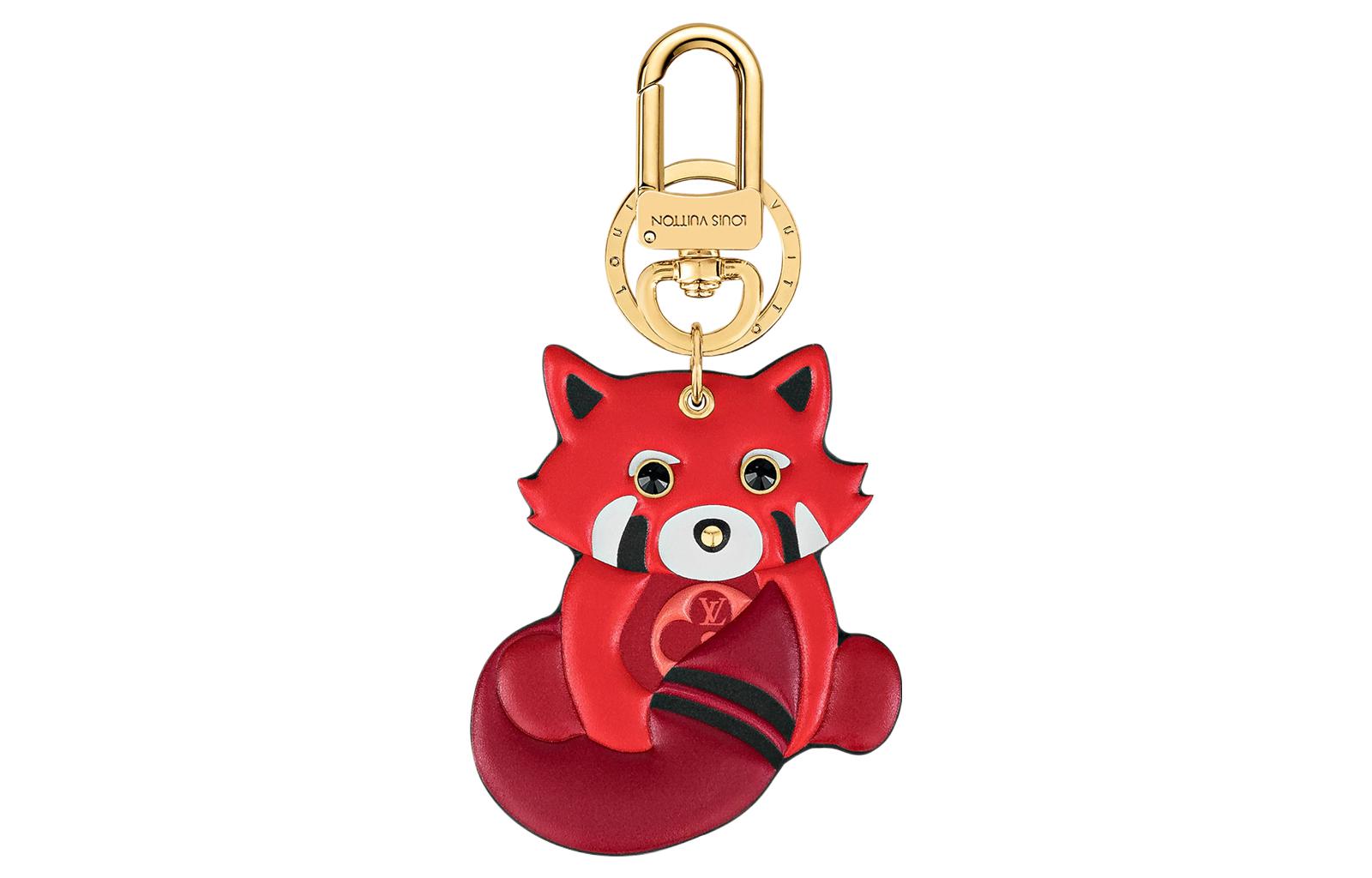 (Women) Louis Vuitton Red Fox Metal Leather Keychain with Engraved Logo for Women. M00552