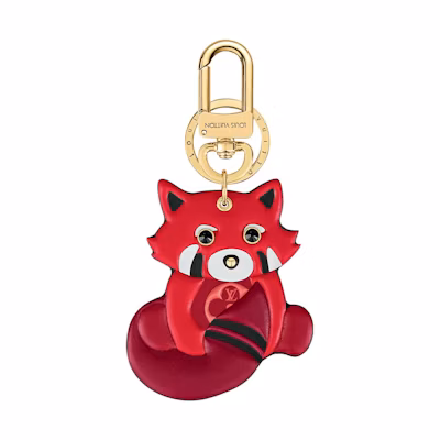 (Women) Louis Vuitton Red Fox Metal Leather Keychain with Engraved Logo for Women. M00552