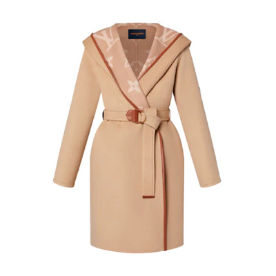 (Women) Louis Vuitton Reversible Hooded Wrap Coat Khaki Color. 1A99K1