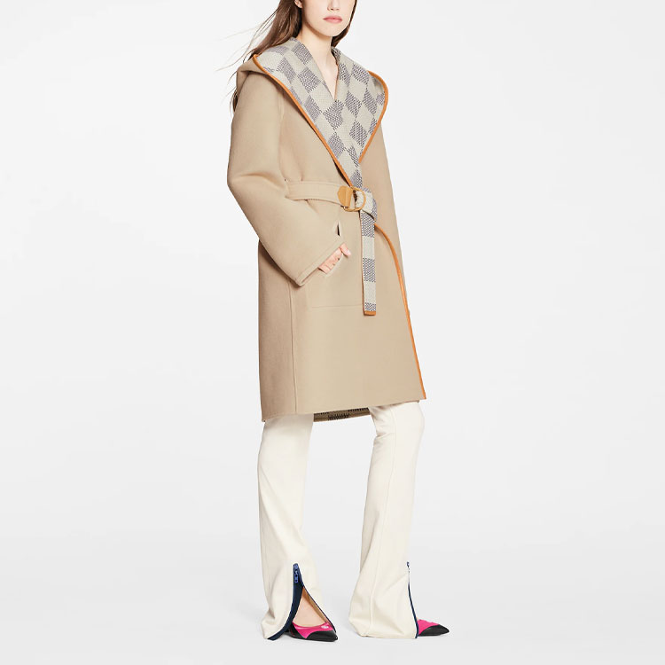 Shop (Women) Louis Vuitton Reversible Hooded Wrap Coat Beige 1A9L0P