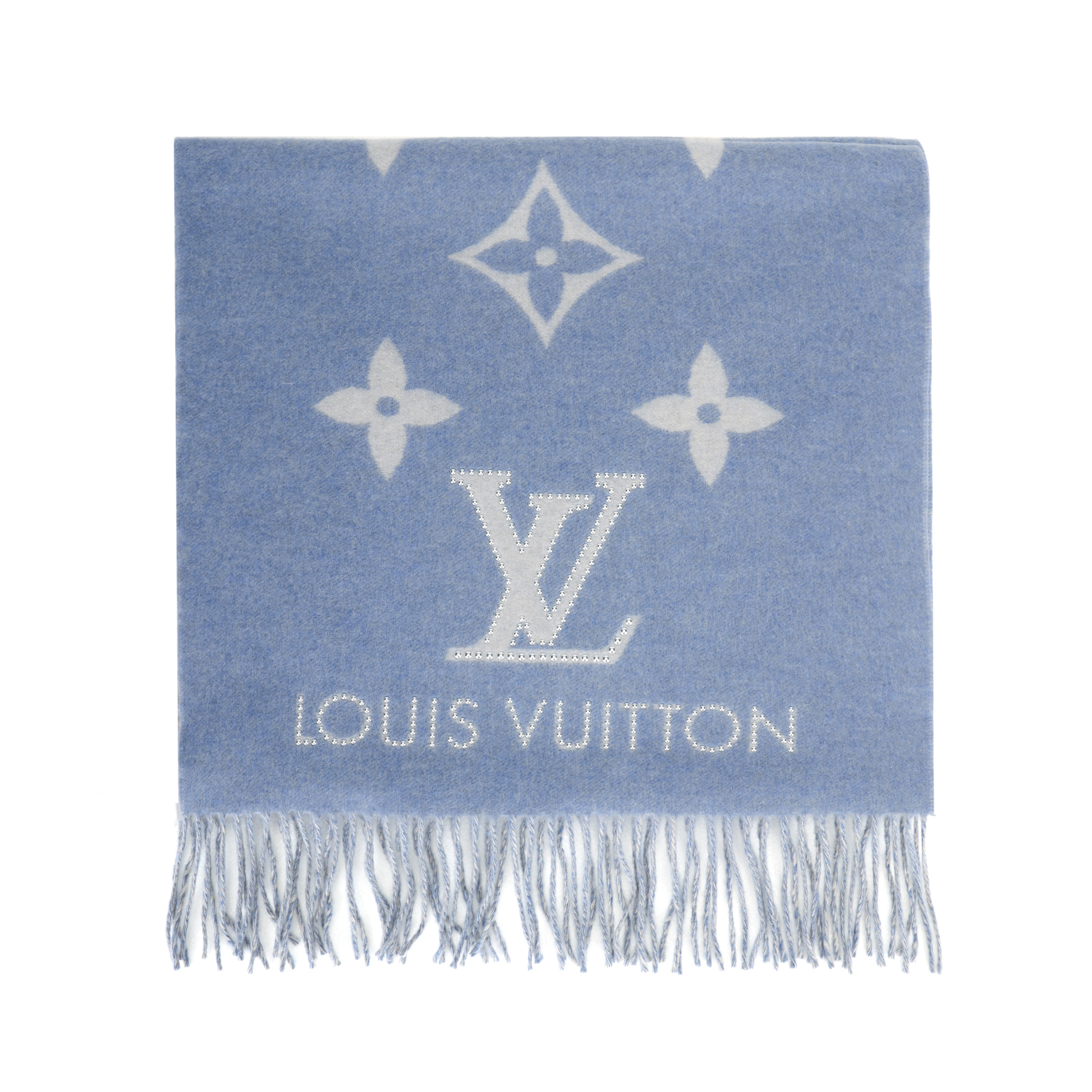 (Women) Louis Vuitton Reykjavik Cashmere Wool Scarf Blue Reversible M76076