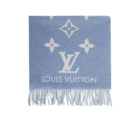 (Women) Louis Vuitton Reykjavik Cashmere Wool Scarf Blue Reversible M76076